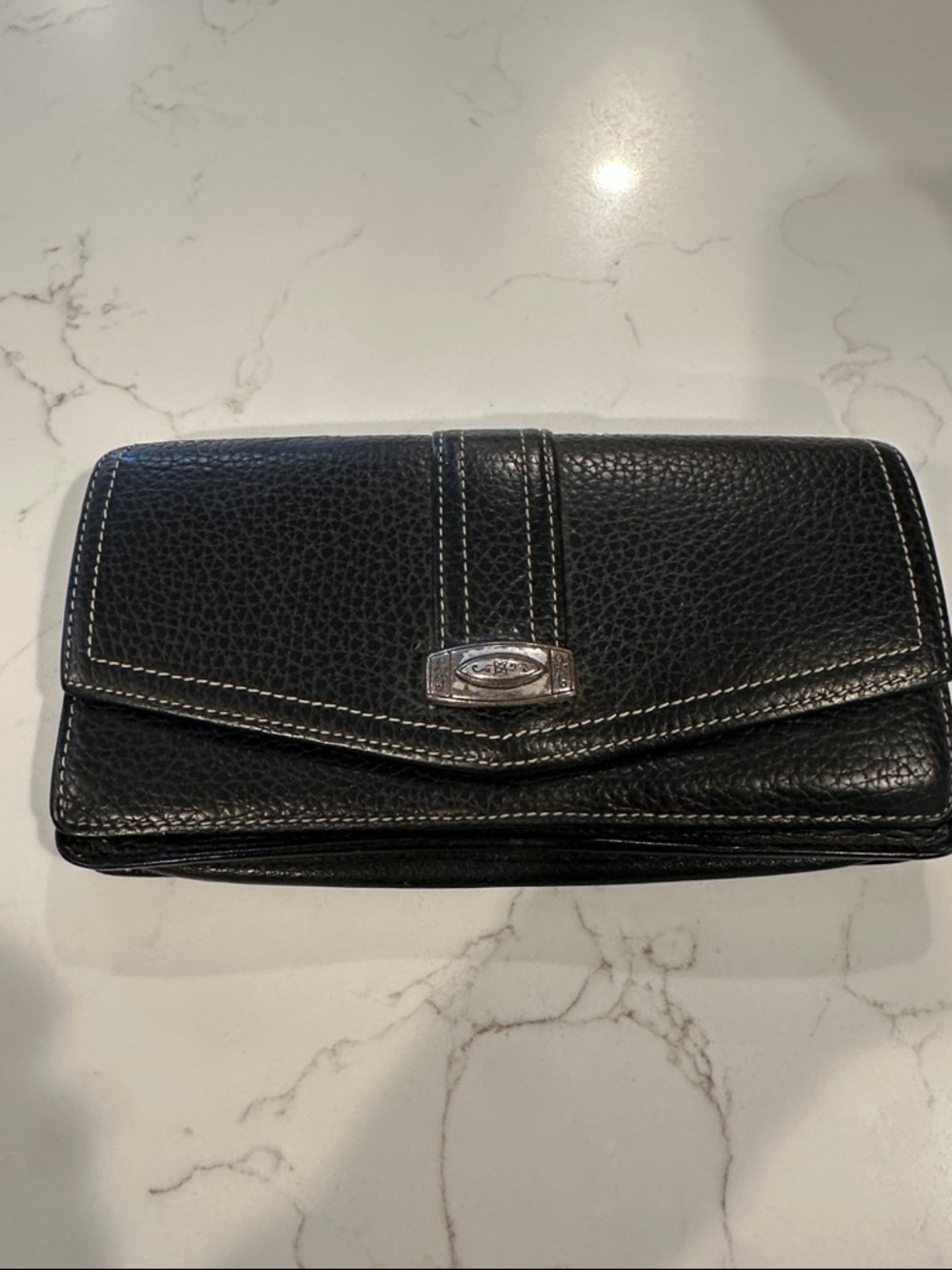 Brighton Black Leather Flap Wallet with Contrast Stitching